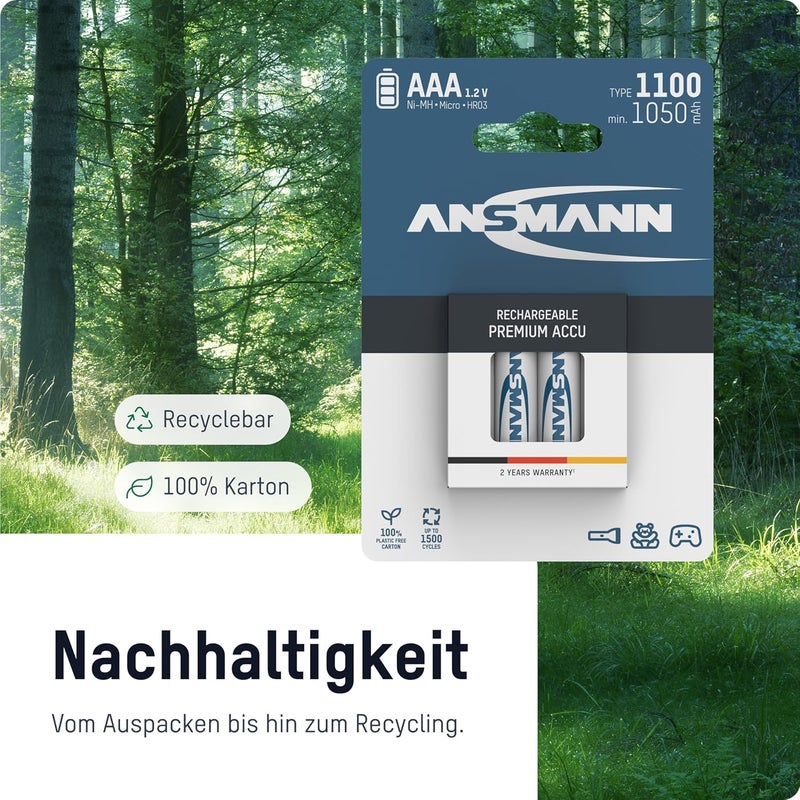 بطاريات ANSMANN 5035042 حجم AAA [عبوة من 4]، بطارية MaxE Pro من NiMH قابلة لإعادة الشحن ومشحونة مسبقًا تدوم طويلاً بسعة 800 مللي أمبير في الساعة، متعددة الألوان - Image 4
