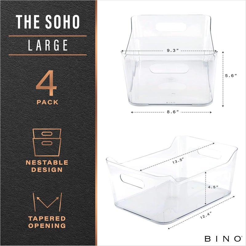 بينو | صناديق تنظيم بلاستيكية، كبيرة - 4 عبوات | مجموعة SOHO | متعددة الاستخدامات | صناديق تنظيم المخزن والفريزر | حاويات تخزين بلاستيكية لتنظيم المنزل والمطبخ - Image 2