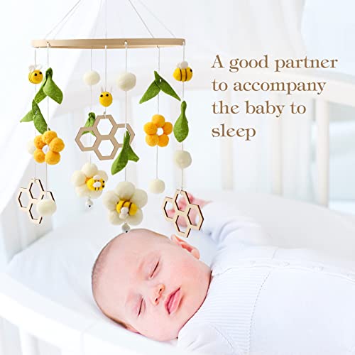 OESSUF Nursery Mobile for Boys Girls, Boho Bee Flower Nursery Decor Soothe Toy, Shower Set for Infant Bedroom Hanging Decoration, Yellow - Image 5