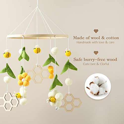 OESSUF Nursery Mobile for Boys Girls, Boho Bee Flower Nursery Decor Soothe Toy, Shower Set for Infant Bedroom Hanging Decoration, Yellow - Image 3