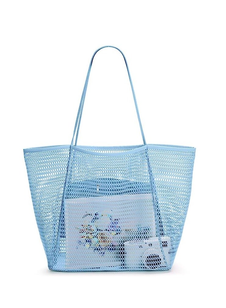 KASTWAVE Mesh Beach Bag for Women, Large Tote Bag Lightweight Foldable Beach Tote with Zipper Pocket for Women Vacation Beach Pool Trip  - Image 1