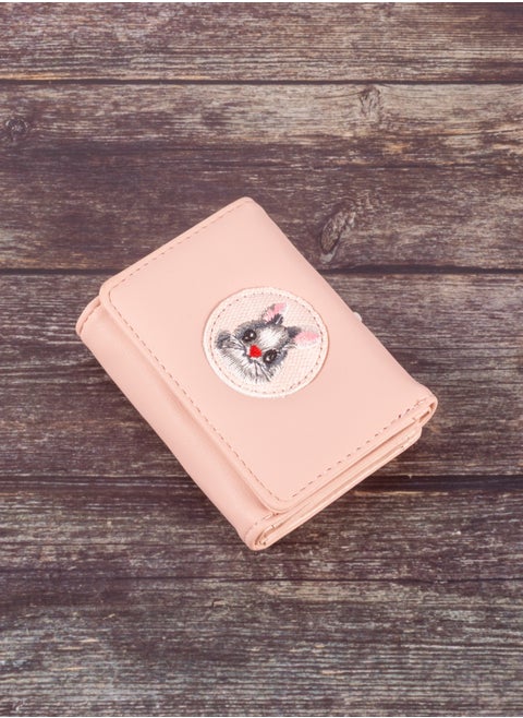 Leather Flip Wallet & Card Holder with 9 Pockets and External Pocket Plush Pink - Rabbit