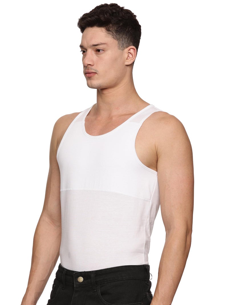 KIKWIT Men's Chest Compression Vest to Hide Gynecomastia Moobs Shapewear, Compression Chest Binder for Men to Hide Moobs (in, Alpha, 2XL, White) - Image 1