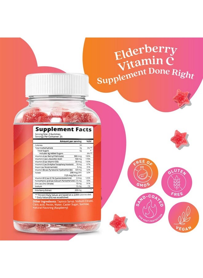 BeLive - Elderberry Gummies With Vitaminc C Propolis Echinacea. Max Strength 200Mg Sambucus Black Elder Immune Support Vitamins Supplement Made For Adults & Kids ; Raspberry Flavored. 50 Count - Image 1