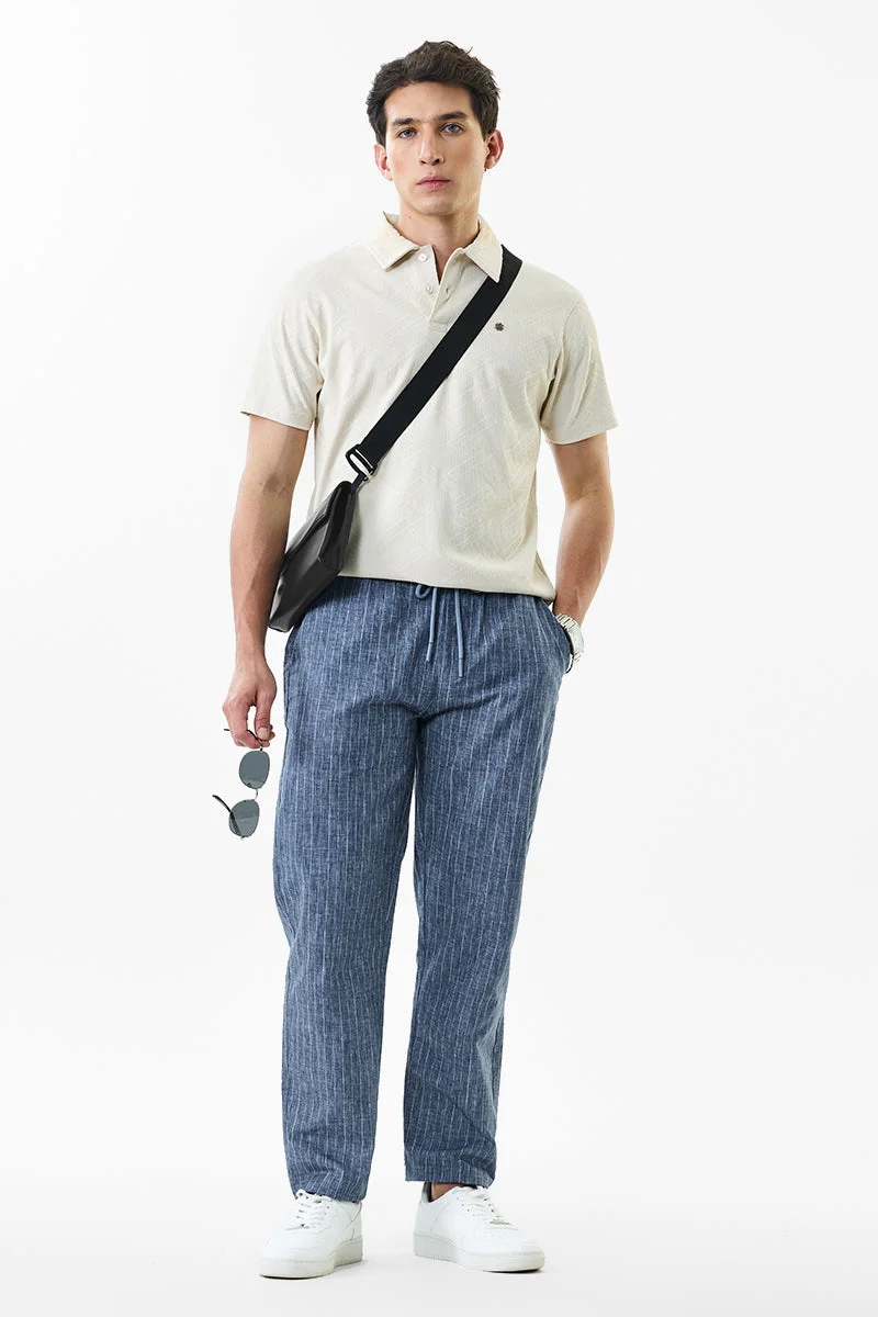 SNITCH Blue Regular Fit Stripes Linen Blend Trousers for Men | Best Price UAE