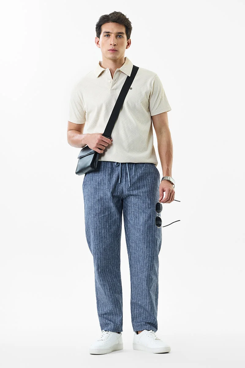 SNITCH Regular Fit Stripes Linen Blend Trousers