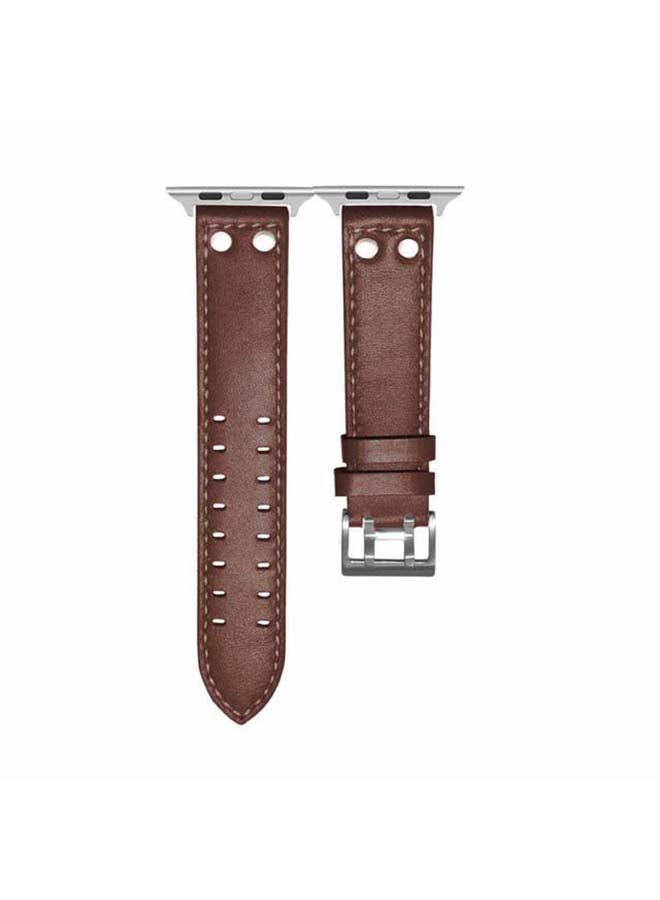 Perfii Double Buckle Genuine Leather Replacement Band for Apple Watch Series 6/SE/5/4/3/2/1 40/38mm Brown - Image 2