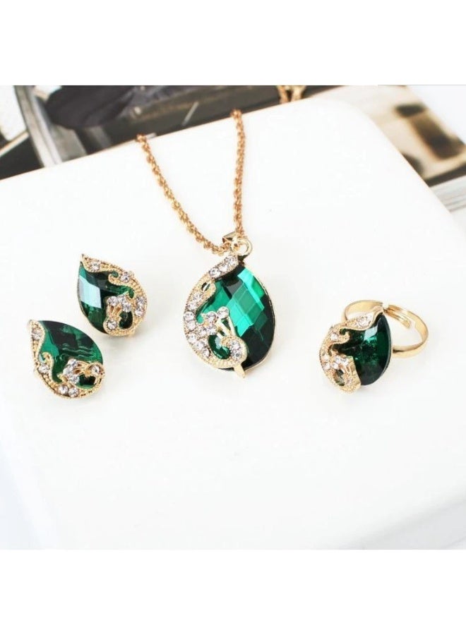 Goolsky Vintage Peacock Green Crystal Necklace and Earrings Set – Formal Jewelry for Women, Prom & Evening Accessories, Peacock Green Crystals Anti-Tarnish, Formal Events - Image 5