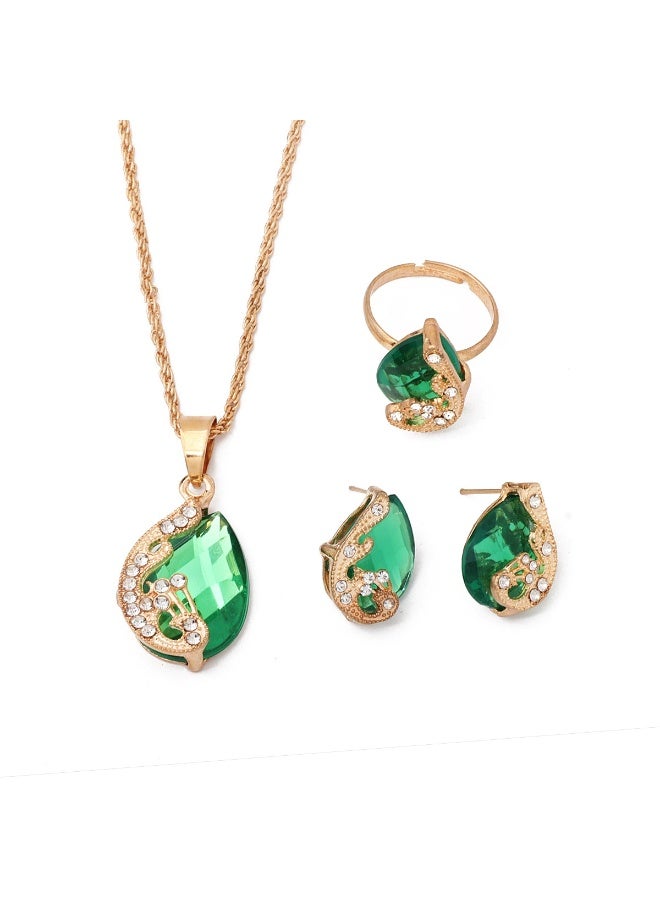 Goolsky Vintage Peacock Green Crystal Necklace and Earrings Set – Formal Jewelry for Women, Prom & Evening Accessories, Peacock Green Crystals Anti-Tarnish, Formal Events - Image 2