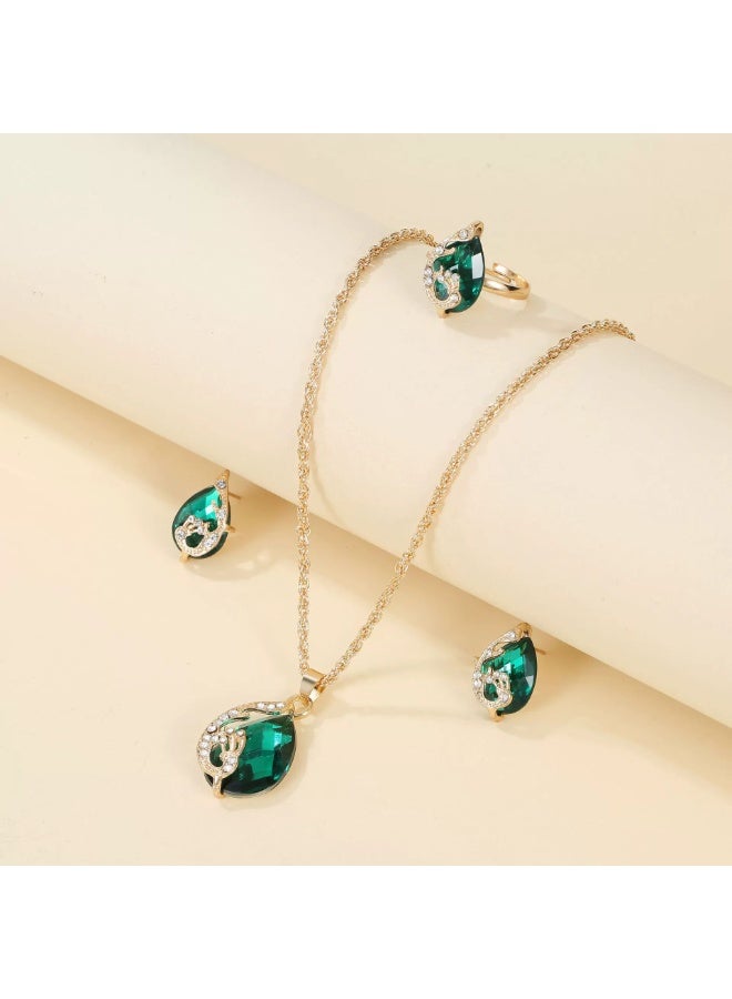 Goolsky Vintage Peacock Green Crystal Necklace and Earrings Set – Formal Jewelry for Women, Prom & Evening Accessories, Peacock Green Crystals Anti-Tarnish, Formal Events - Image 3