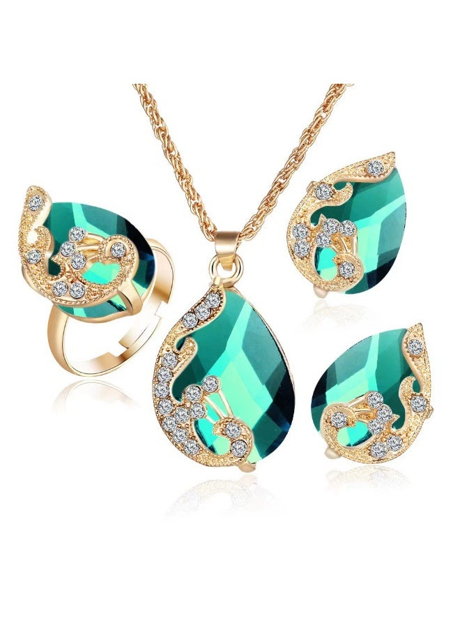 Goolsky Vintage Peacock Green Crystal Necklace and Earrings Set – Formal Jewelry for Women, Prom & Evening Accessories, Peacock Green Crystals Anti-Tarnish, Formal Events - Image 4