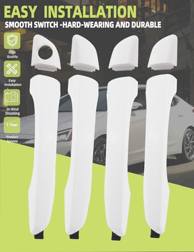 HONFQP Exterior Outside Door Handle Front Rear Left Driver Right Passenger Outside Door Handle Side with Cover for Hyundai Elantra 2017 2018 2019 2020 Replace 82651F0010 82652F0020 White 4PCS - Image 3