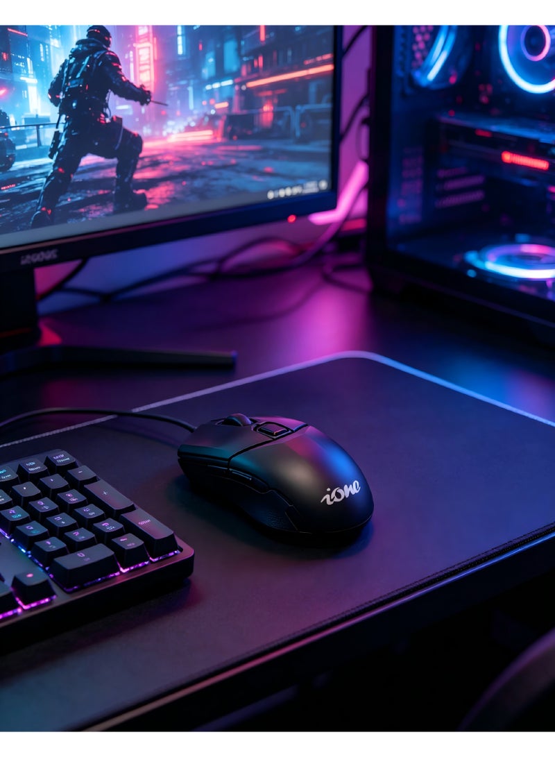 ione LYNX-W135 RGB Gaming Mouse | 6400 DPI Adjustable Wired Mouse with 6 Programmable Buttons, 7 Color LED, Ergonomic Design for PC/Laptop Gamers - Image 4