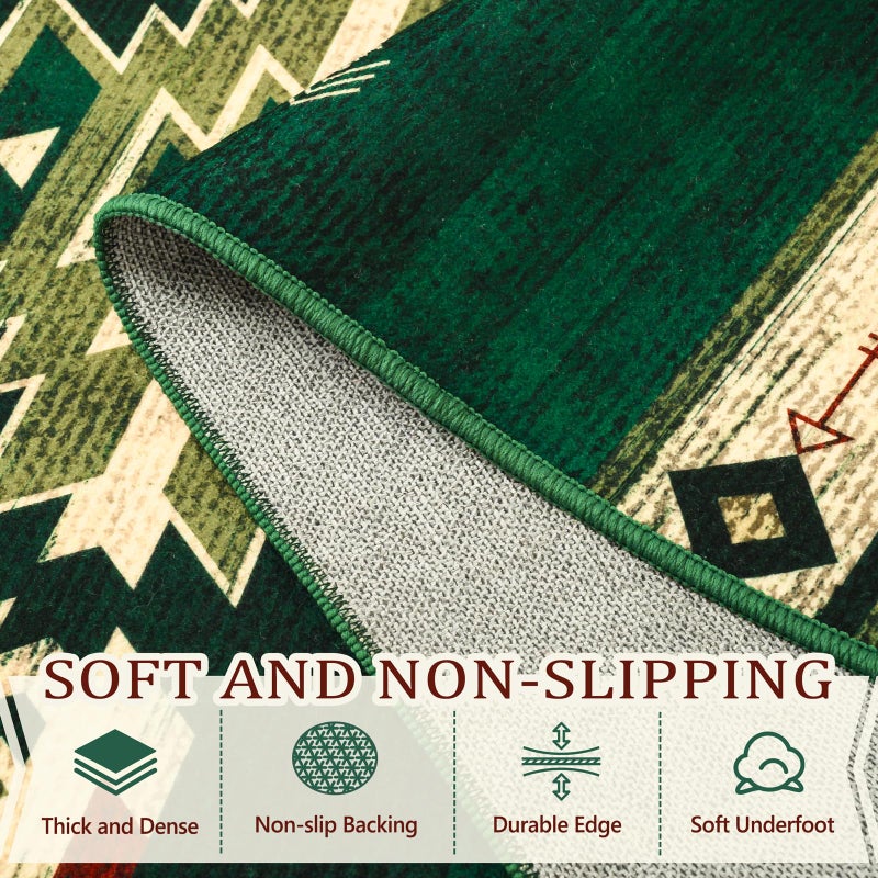 B BENRON Western Rugs for Living Room, Non Slip Rustic Rug for Bedroom Dining Table Kitchen, Washable Aesthetic Area Rugs for Home Decor, 5ft x 7ft, Green - Image 3