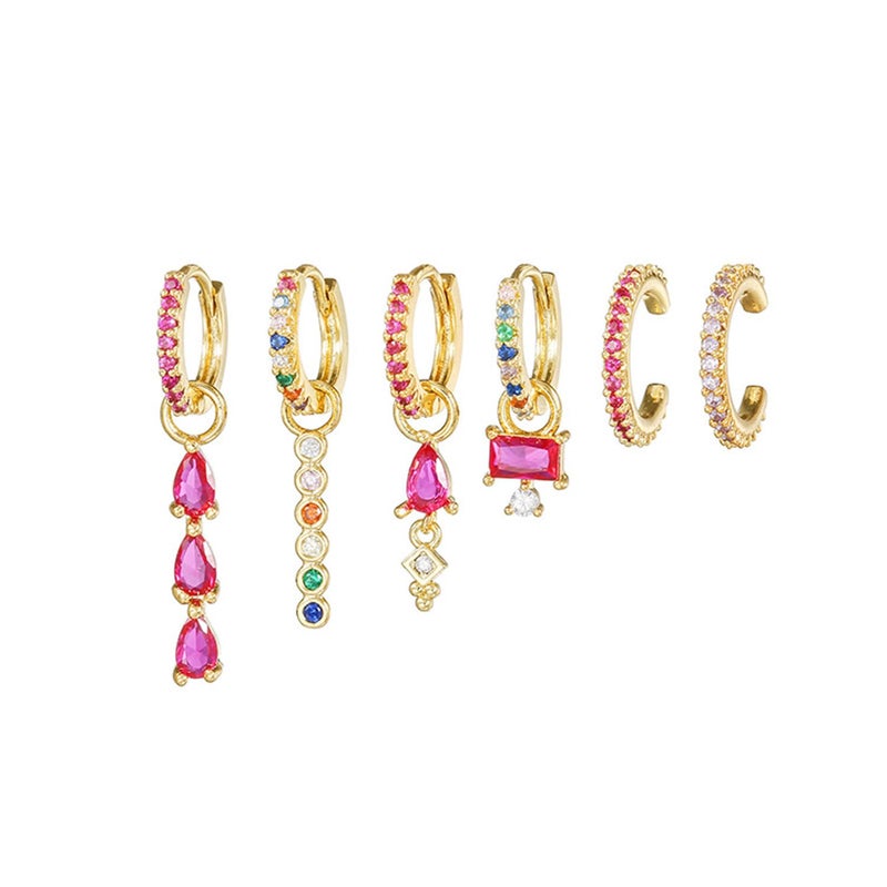 Azure Cantara 6pcs Gold Hoop Earring Stacks For Women Dainty Colorful Cubic Zirconia Huggie Earrings 18k Gold Hoop Earrings Cartilage Stud Earring Sets For Multiple Piercing - Image 1
