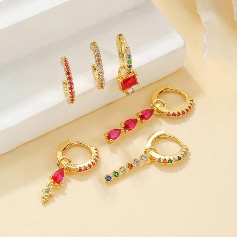 Azure Cantara 6pcs Gold Hoop Earring Stacks For Women Dainty Colorful Cubic Zirconia Huggie Earrings 18k Gold Hoop Earrings Cartilage Stud Earring Sets For Multiple Piercing - Image 4
