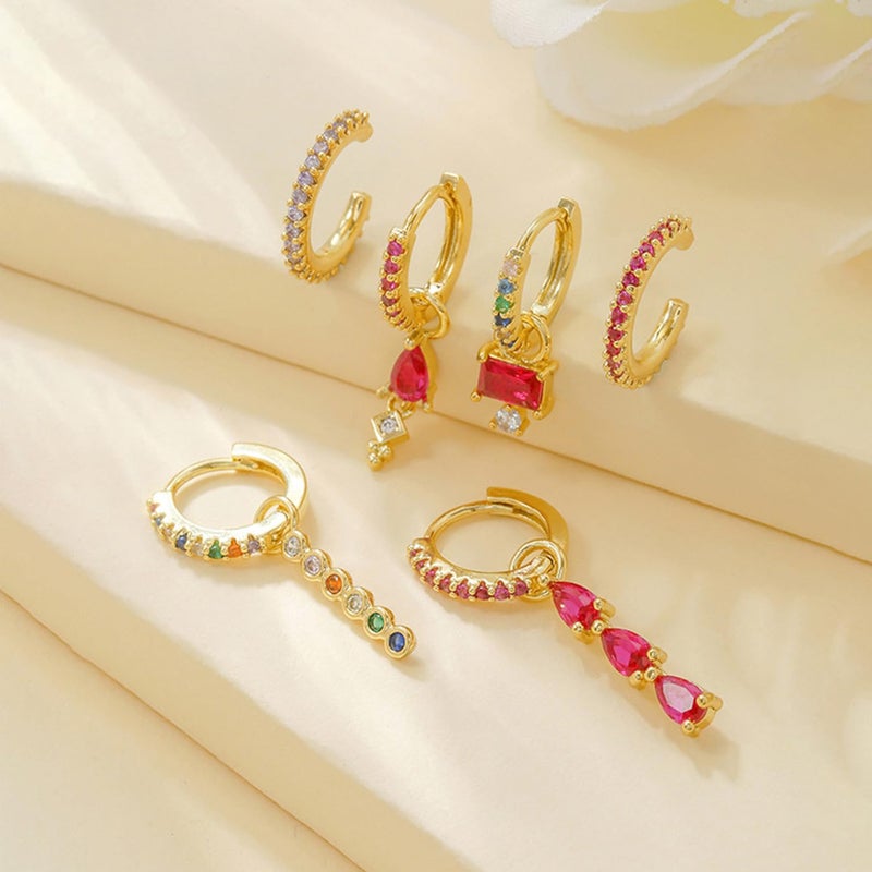 Azure Cantara 6pcs Gold Hoop Earring Stacks For Women Dainty Colorful Cubic Zirconia Huggie Earrings 18k Gold Hoop Earrings Cartilage Stud Earring Sets For Multiple Piercing - Image 3