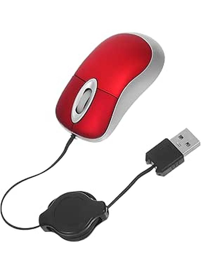 Retractable USB Wired Optical Mouse Portable for Laptop Desktop Comfort Grip Red - Image 1