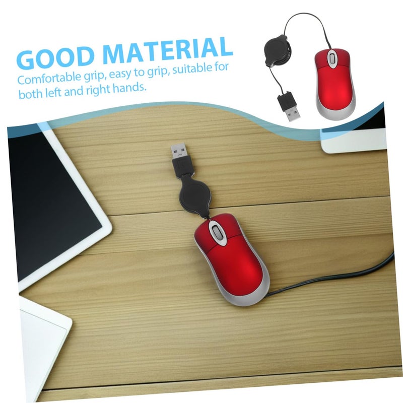 Retractable USB Wired Optical Mouse Portable for Laptop Desktop Comfort Grip Red - Image 4