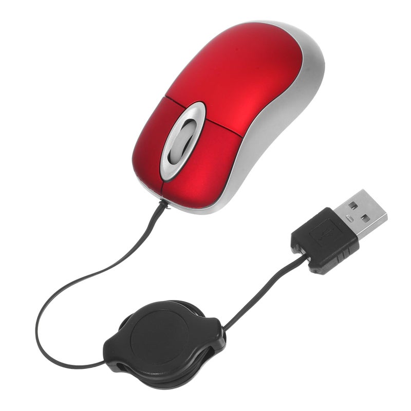 Retractable USB Wired Optical Mouse Portable for Laptop Desktop Comfort Grip Red - Image 2