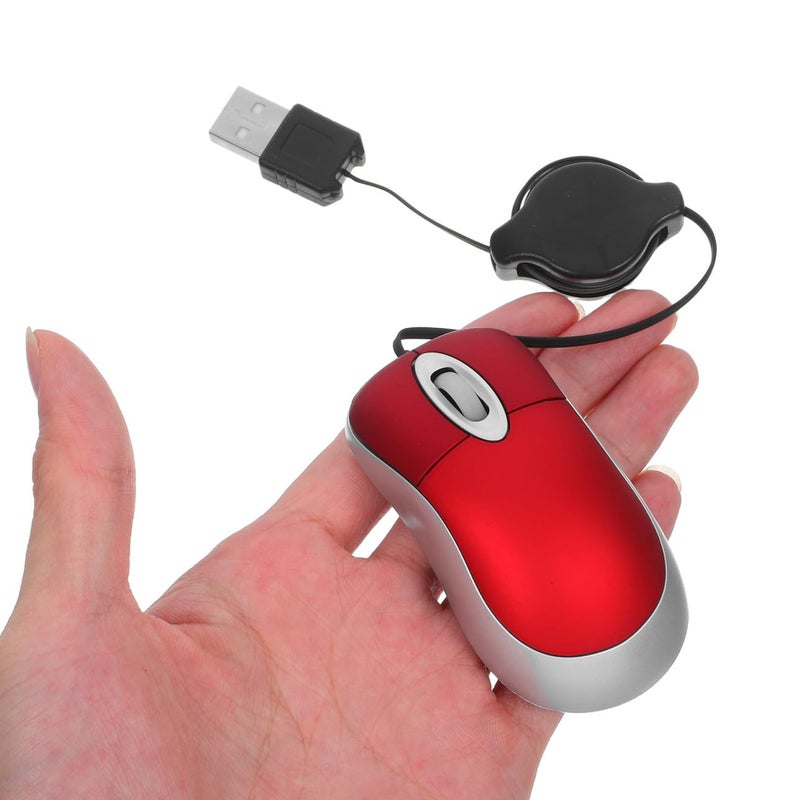 Retractable USB Wired Optical Mouse Portable for Laptop Desktop Comfort Grip Red - Image 5