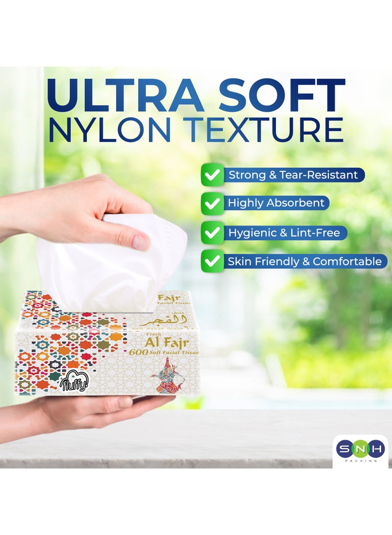 SNH Packing Al Fajr Fluffy Facial Tissue Pack of 10, 300 Sheets×2 Ply,Total 6000 Sheets (600 Sheets/Pack) - Image 3