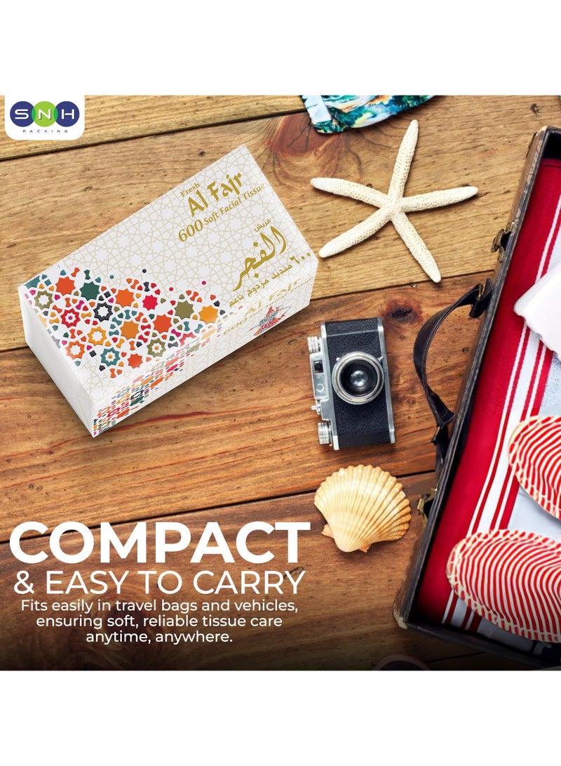 SNH Packing Al Fajr Fluffy Facial Tissue Pack of 10, 300 Sheets×2 Ply,Total 6000 Sheets (600 Sheets/Pack) - Image 4