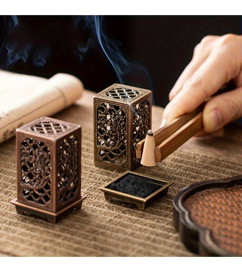 Set Of 2 Incense Holders With Auspicious Clouds Design For Traditional Chinese Tea Ceremonies Vertical And Plate Styles For Home Atmosphere Decor - Image 1