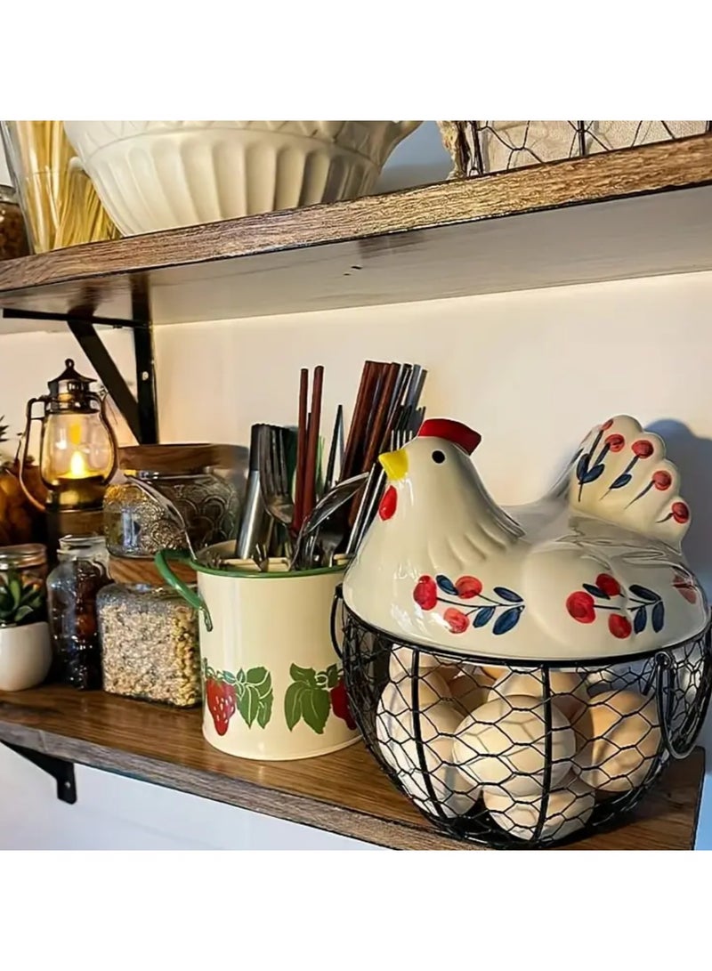 Hen-Shaped Ceramic Egg Basket with  Lid , Decorative Multi-Use Kitchen Organizer for Eggs, Fruits & Vegetables, Dustproof Sealed Design for Countertop & Tabletop Storage, Cute Egg Holder - Image 3
