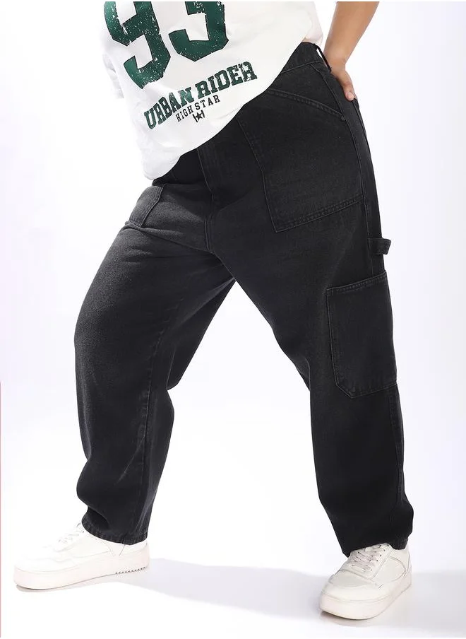 هاي ستار Black Jeans Plain Button Woven Full Plus Size Cargo High-Rise for Women – Make every day iconic