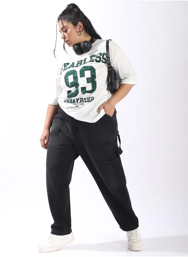 هاي ستار Black Jeans Plain Button Woven Full Plus Size Cargo High-Rise for Women – Make every day iconic