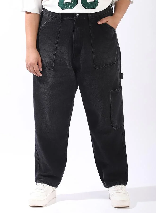 HIGH STAR Women Relaxed Mom Fit Carpentar Cargo High-Rise Jeans