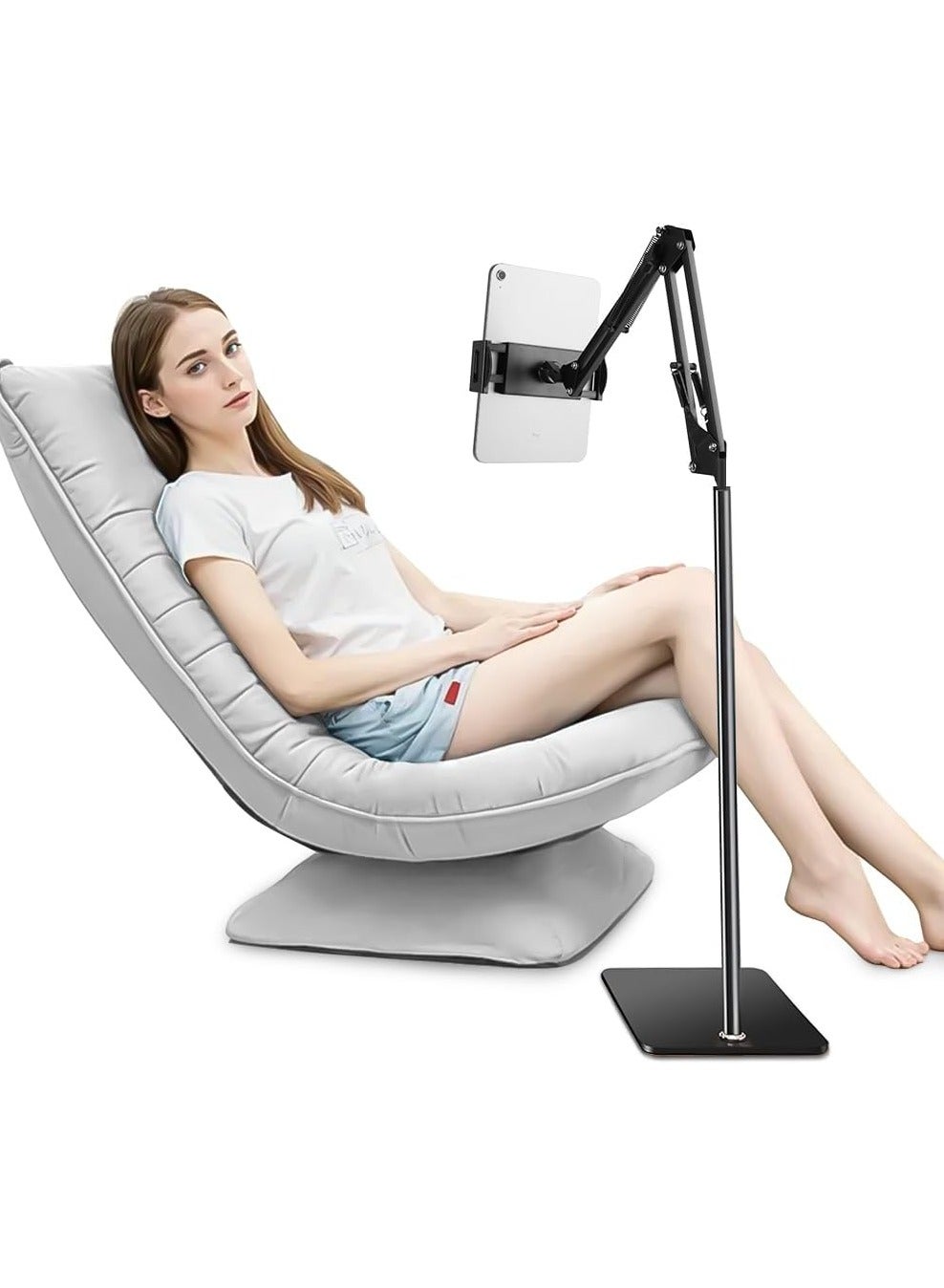 NNEWVANTE Tablet Floor Stand, 360° Flexible Rotation Tablet Stand with Heavy Duty Base, Adjustable Tablet Mount, iPad Stand for Bed, Holder for/Switch/Phone or Other Electronic Devices