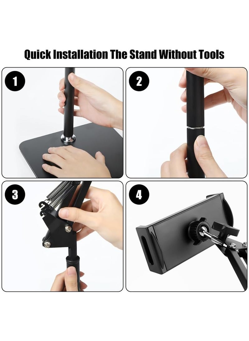 Tablet Floor Stand, 360° Flexible Rotation Tablet Stand with Heavy Duty Base, Adjustable Tablet Mount, iPad Stand for Bed, Holder for/Switch/Phone or Other Electronic Devices