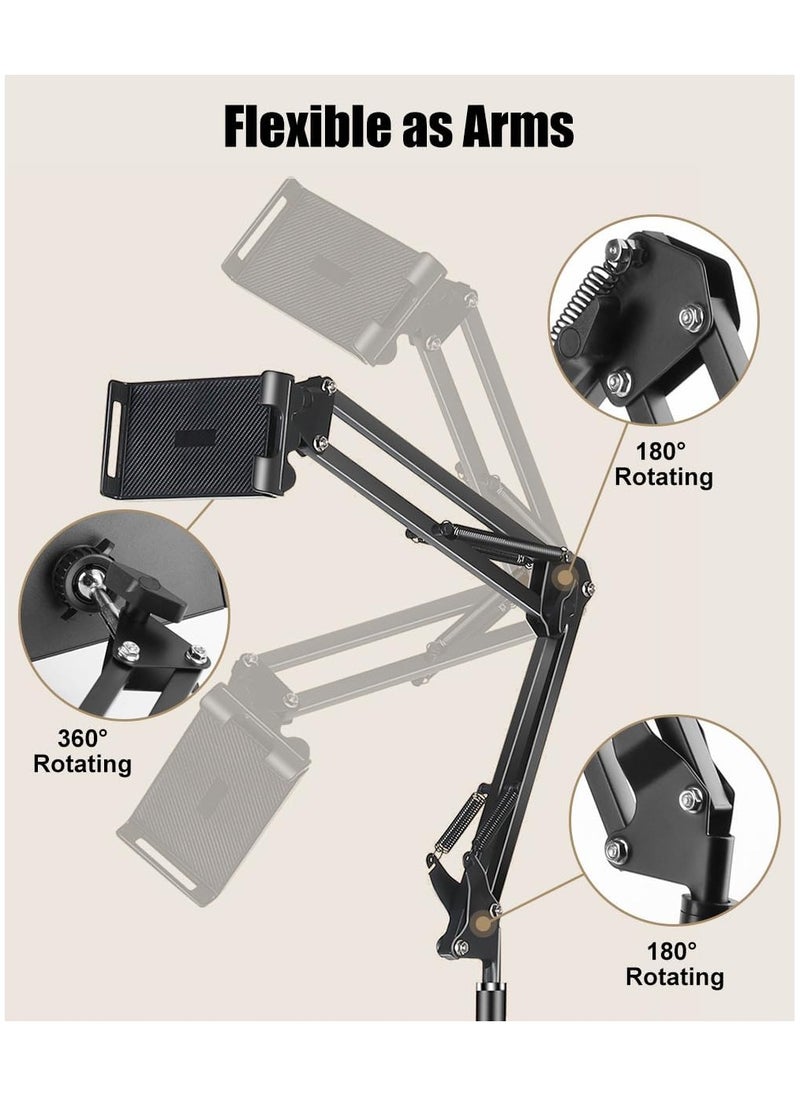 Tablet Floor Stand, 360° Flexible Rotation Tablet Stand with Heavy Duty Base, Adjustable Tablet Mount, iPad Stand for Bed, Holder for/Switch/Phone or Other Electronic Devices