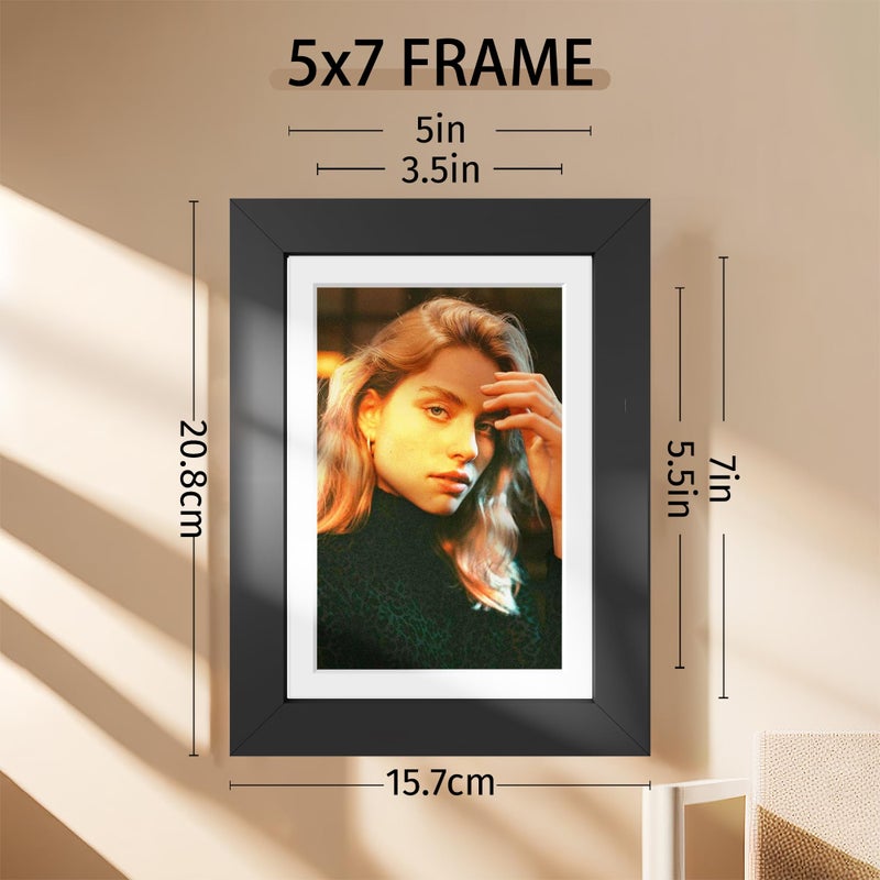 PICRIT 5x7 إطار الصورة لتصاعد الجدار أو جدول عرض أعلى عرض من 12 عرض 4 × 6 مع حصيرة أو 5x7 بدون حصيرة أسود. - Image 2