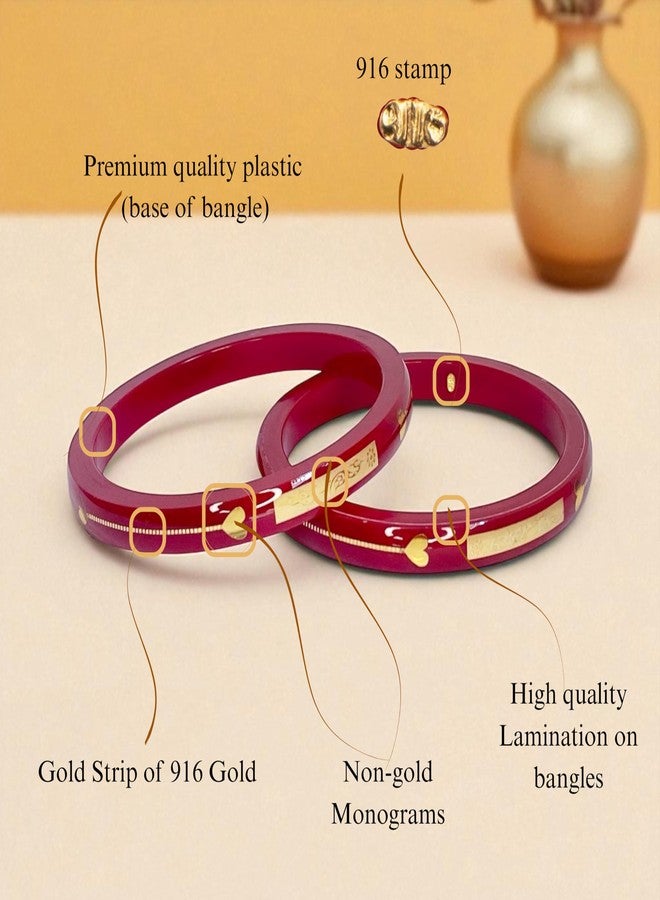 Hem Jewels مجوهرات هيم من أشوك للمجوهرات، أساور بولا من الذهب الأصفر عيار 22 قيراطًا (916) للنساء | أساور زفاف مصنوعة يدويًا مع تغليف، وختم 916 وشهادة نقاء (مجموعة من قطعتين، أحمر) - 2.4 - Image 2