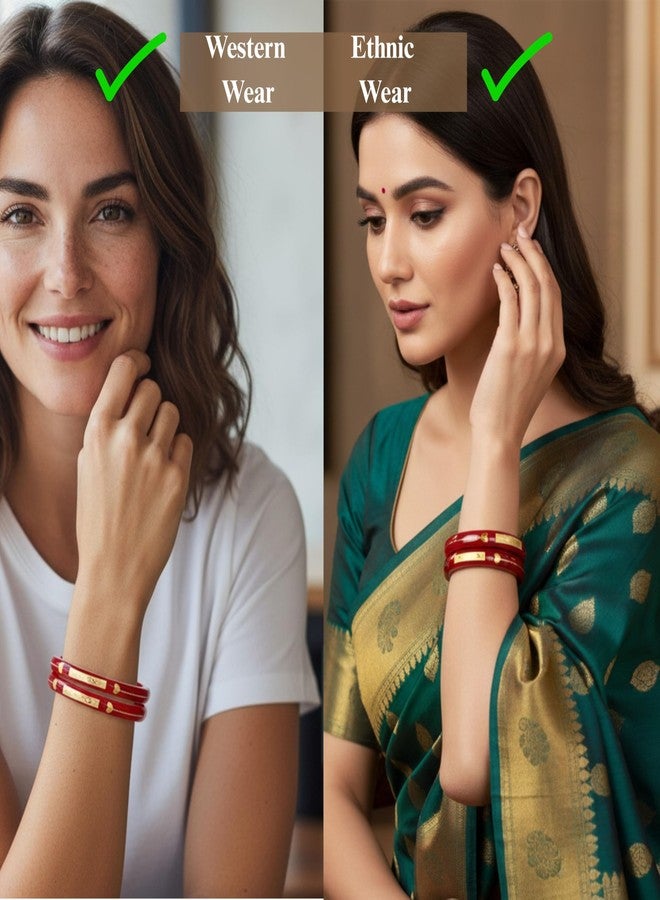Hem Jewels مجوهرات هيم من أشوك للمجوهرات، أساور بولا من الذهب الأصفر عيار 22 قيراطًا (916) للنساء | أساور زفاف مصنوعة يدويًا مع تغليف، وختم 916 وشهادة نقاء (مجموعة من قطعتين، أحمر) - 2.4 - Image 5