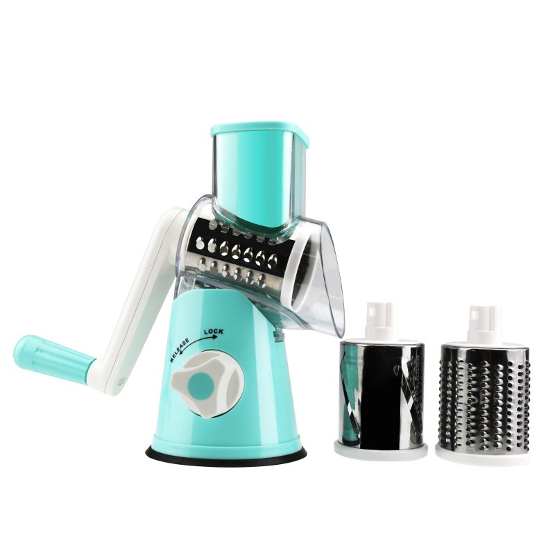 BNUNWISH Round Mandoline Drum Slicer Rotary Cheese Grater Veggie Slicer Vegetable Carrot Shredder Nut Chopper Blue 