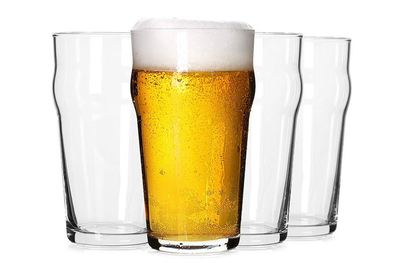 LUXU Pint Glasses20oz British Beer GlassClassics Craft Beer GlassesPremium Beer Glass Tumbler Set of 4 Unique Design Beer Glasses Easy Stacking in The Cupboard 