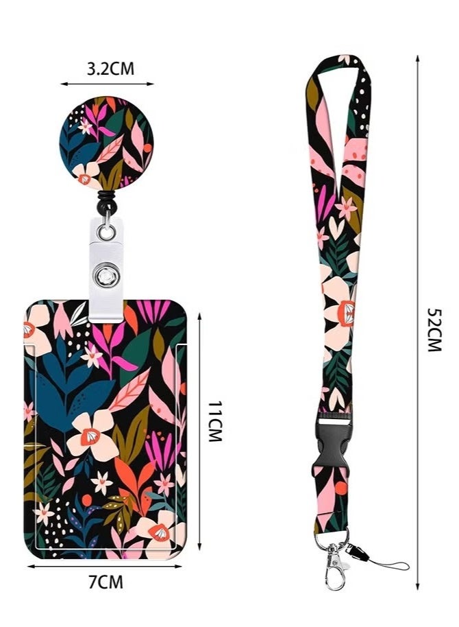 ID Badge Holder with Lanyard, Retractable Badge Holders Reels with Lanyards Adjustable, for Women Kids Teacher Nurses Doctor Student (Pink Flower) - Image 2