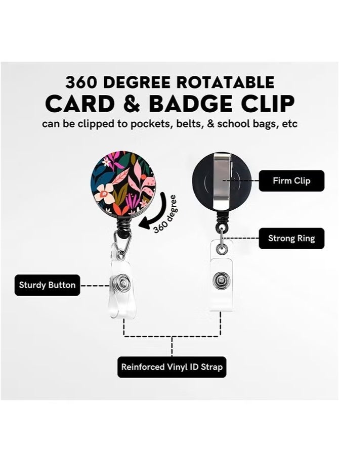 ID Badge Holder with Lanyard, Retractable Badge Holders Reels with Lanyards Adjustable, for Women Kids Teacher Nurses Doctor Student (Pink Flower) - Image 4