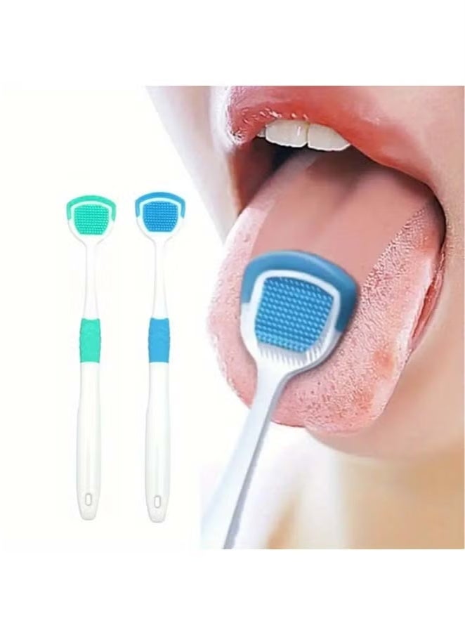 Generic 2 Pcs Tongue Scraper, Pro Clean Tongue Scraper - Freshen Breath, Promote Oral Health, Gentle & Effective Cleaning Tool for Adults, White with Blue Bristles, Ideal for Daily Use, Tongue Cleaner  - Image 1