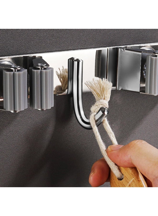 VIUAUAX حامل مكنسة ممسحة، حامل مكنسة مكنسة، شماعة من الفولاذ المقاوم للصدأ مثبتة على الحائط، منظم أدوات ذاتية اللصق، 3 رفوف 4 خطافات للخدمة الشاقة بدون حفر للمنزل، المرآب، المطبخ، الحديقة، تخزين الحمام - فضي - Image 3