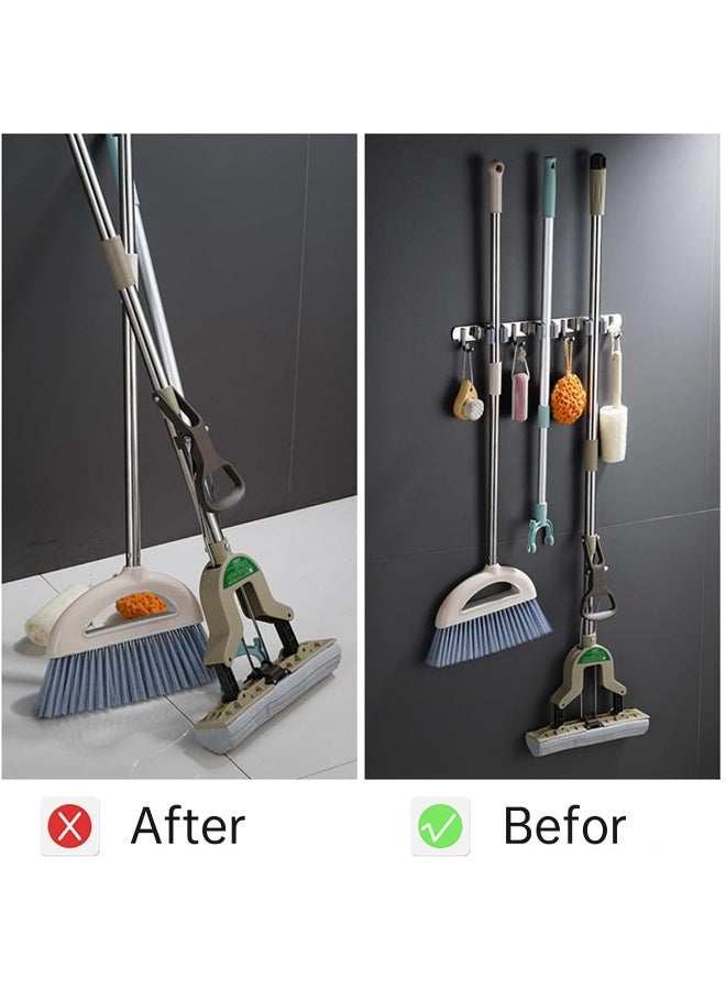 VIUAUAX حامل مكنسة ممسحة، حامل مكنسة مكنسة، شماعة من الفولاذ المقاوم للصدأ مثبتة على الحائط، منظم أدوات ذاتية اللصق، 3 رفوف 4 خطافات للخدمة الشاقة بدون حفر للمنزل، المرآب، المطبخ، الحديقة، تخزين الحمام - فضي - Image 4
