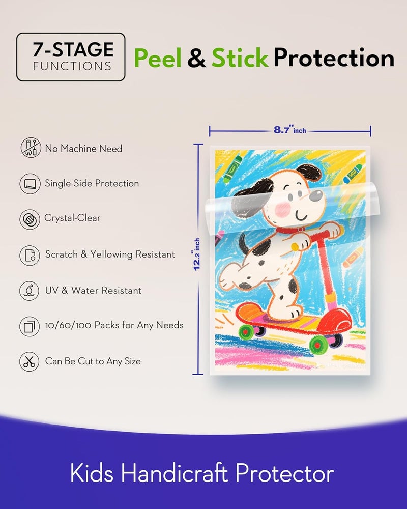 Uinkit 4mil Thicker Self-Adhesive Laminating Sheets, 100Pack Letter Size 8.5x11" - Peel & Stick, No Heat Needed - Dry-Erase Friendly Surface for Reusable Documents, Kids Art, Posters & Crafts - Image 2