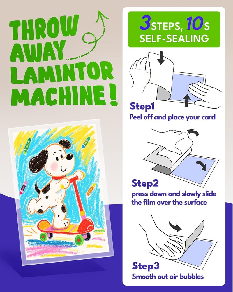 Uinkit 4mil Thicker Self-Adhesive Laminating Sheets, 100Pack Letter Size 8.5x11" - Peel & Stick, No Heat Needed - Dry-Erase Friendly Surface for Reusable Documents, Kids Art, Posters & Crafts - Image 5