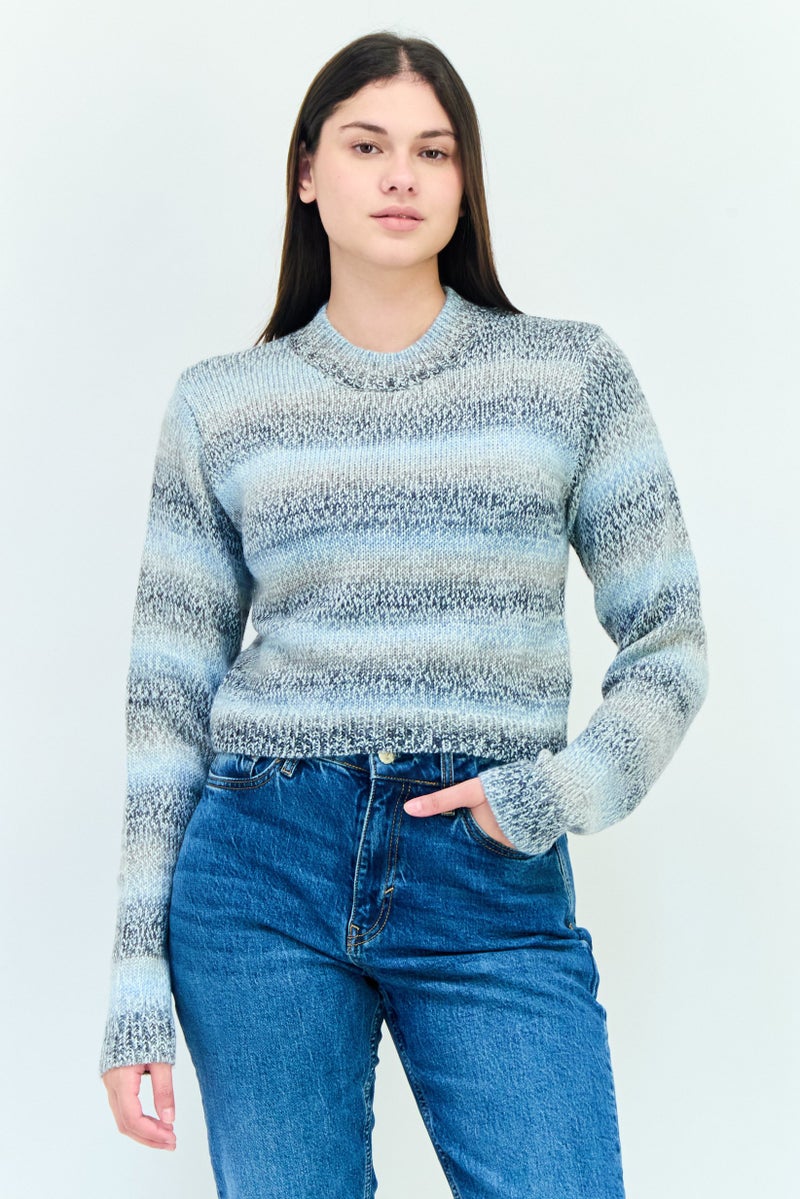 NIA Women Ribbed Collar Textured Sweater, Multicolor - Image 1