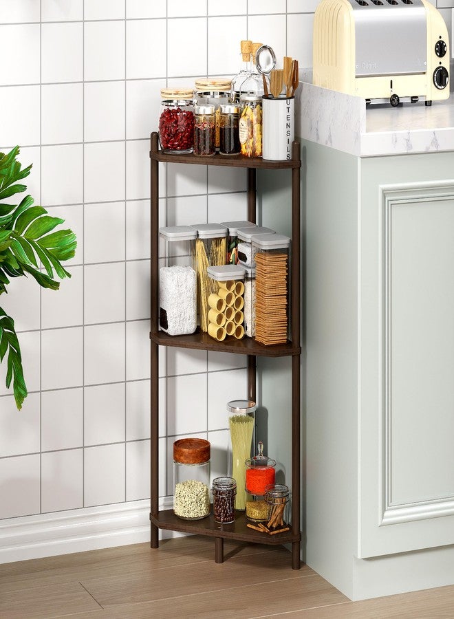 Wisuce Essentials Corner Shelf Stand - 3 Tier Bamboo Small Corner Bookshelf for Office Kitchen Bedroom Plant Stand Living Room Decor Small Space (Brown, 3 Tier) - Image 5