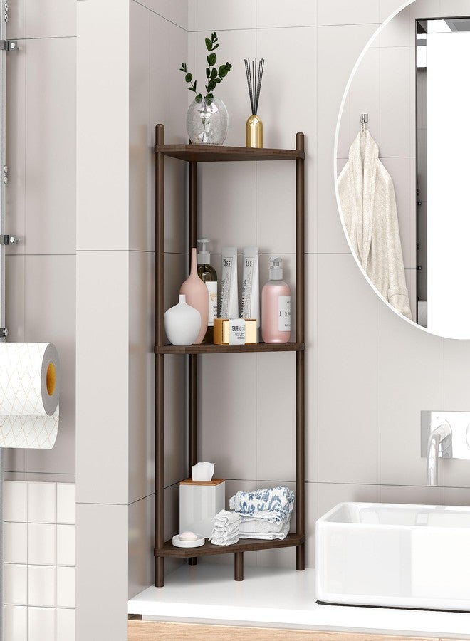 Wisuce Essentials Corner Shelf Stand - 3 Tier Bamboo Small Corner Bookshelf for Office Kitchen Bedroom Plant Stand Living Room Decor Small Space (Brown, 3 Tier) - Image 3
